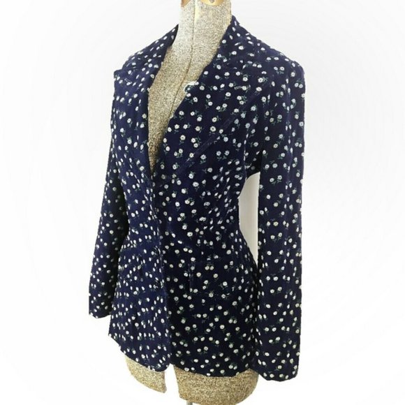 Custom made Fitted Velvet jacket Floral Ptint blazer sz.XS - Picture 9 of 16